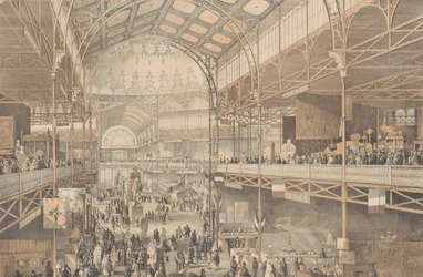 Widok wnętrza nowojorskiego Crystal Palace, 1853.