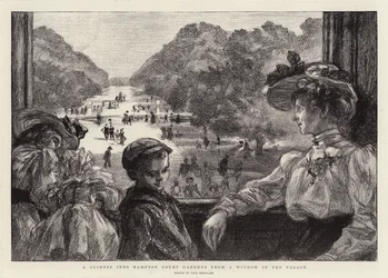 Spojrzenie na ogrody Hampton Court z okna pałacu