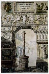 Fragmenty antyczne ze starożytnego Rzymu, projekt strony tytułowej z „Pałace, domy i inne nowoczesne budowle, rysunki w Rzymie” Charlesa Percier i Francois Leonard Fontaine (1762-1853) wyd. Paryż