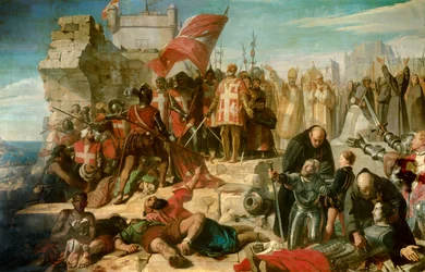 Wyciąg z siedziby Malty. Miasto zostało oblężone przez generała Ottomana Mustafę we wrześniu 1565 roku. Na obrazie Don Garcie z Toledo, wicekról Sycylii prowadzi operację. Obraz Charlesa Lariviere (1798-1876)