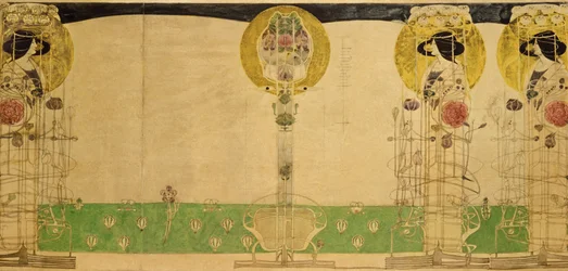 Wstępny projekt dekoracji ściennej pokoju na pierwszym piętrze Buchanan Street Tearooms Miss Cranston, 18967 (ołówek i wc na kalce technicznej)