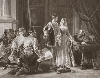Niechęć Lady Jane Grey do przyjęcia korony, grawerowanej przez AH Payne (lito)