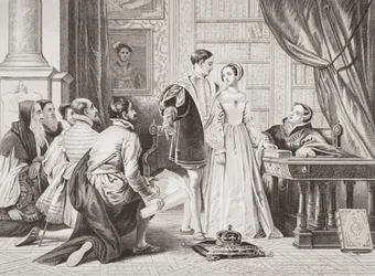 Niechęć Lady Jane Grey do przyjęcia korony, Sion House, 8 lipca 1553, z „Illustrations of English and Scottish History” Tom I