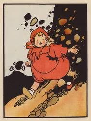 Nonsens: Dziewczyna nie radzi sobie na wzgórzu (kolorowa litografia)