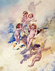 Putti z girlandami kwiatów