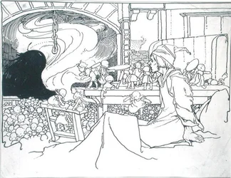 The Furious Host, ilustracja z "The True Annals of Fairyland - The Reign of the Old King", pod redakcją J.M. Gibbona, wydana w 1901 roku (pióro, tusz i akwarela monochromatyczna na papierze)