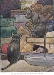 Mysz miejska pokazała swojej przyjaciółce spiżarnię, lata 30. XX wieku