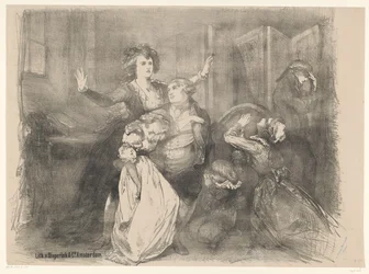Scena z dramatu scenicznego Marie Antoinette Zapowiedzi baletów i spektakli wystawianych w Teatrze Miejskim w Amsterdamie (tytuł serii)