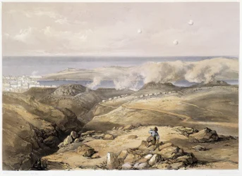 Baterie rosyjskie w „Sebastopolu”” CH.Hardinge. Litho Vincenta Brooksa, zm. Londyn 1855 Henry Graves.