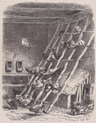 Wizyta na farmie - The Roost, z Le Magasin Pittoresque, ca. 1852.