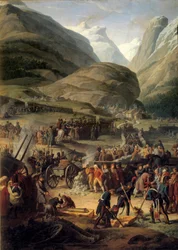 Armia francuska w Bourg Saint Pierre w celu przekroczenia Wielkiego Świętego Bernarda (Wielkiego Świętego Bernarda) w dniu 20.05.2018 r. - Obraz Charlesa Thevenina (1764-1838)