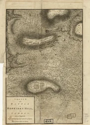 Szkic bitwy pod Hobkirks Hill, niedaleko Camden, 25 kwietnia 1781, opublikowany w Londynie, 1794
