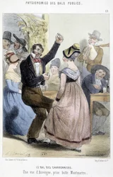 Popularny bal w Paryżu: bal Charbonniers lub widok na Owernię zaczerpnięty z Montmartre