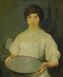 Dziewczyna z patelnią (olej na płótnie)