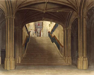 A Staircase, Windsor Castle, z "Royal Residences", rytowane przez W. J. Bennett, opublikowane przez William Henry Pyne (1769-1843), 1818 (akwatinta)