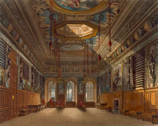 Komnata Straży Królewskiej, Zamek Windsor, z „Rezydencji Królewskich”, ryty przez Thomasa Sutherlanda (ur. 1785), wyd. William Henry Pyne (1769-1843), 1818 (akwatinta)