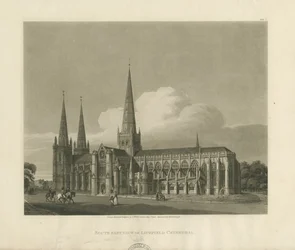 Katedra w Lichfield - widok na południowy wschód: grawerunek akwatinty, 1813 r.