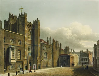 Pałac św. Jakuba, z „Historii rezydencji królewskich”, ryty: Richard Reeve (ur. 1780), William Henry Pyne (1769-1843), 1819