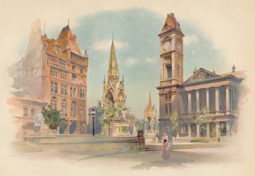 Plac Chamberlaina w Birmingham. Pokazuje liceum dla dziewcząt, ok. 1890 r.
