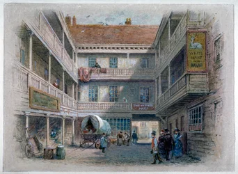 Dziedziniec White Hart Inn, Borough High Street, Southwark, Londyn, c1860