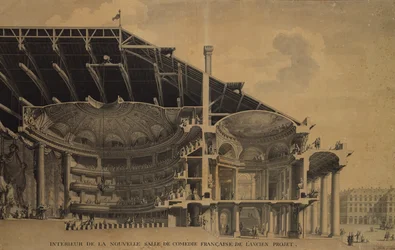 Wnętrze nowej Salle de Comedie-Francaise w Théâtre de lOdéon, Paryż, 1776