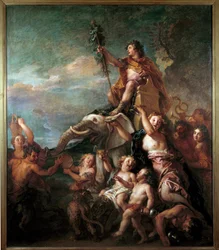 Triumf Bachusa Obraz Charlesa de la Fosse (1636-1716) XVII-wieczne słońce. 1,57x0,83 m .
