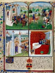 Ilustracja powieści Tristana: początek, turniej i śmierć. Miniatura mistrza Dit De Charles Du Maine (ok. 1450-1460). Chantilly, Musee Conde