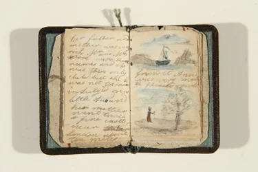 Początek historii „Była sobie kiedyś mała dziewczynka i miała na imię Ane, ok. 1828 r. (pióro i atrament oraz akwarela na papierze)