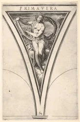 Primavera wiosenna reprezentowana jako kobieta niosąca falującą zasłonę i girlandy..., ca. 1570-1615.