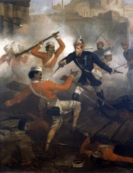 Porucznik William Alexander Kerr (1832-1919) zdobywający Krzyż Wiktorii podczas buntu Indian, lipiec 1857, ok. 1860 (olej na płótnie)