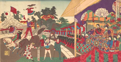 Ilustracja przedstawiająca cesarską wycieczkę, aby zobaczyć cyrk Charini Charine Daik..., listopad,
