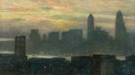 Mglisty zachód słońca na Manhattanie