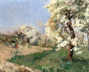 Kwiaty gruszy, Villiers-de-Bel (olej na panelu)