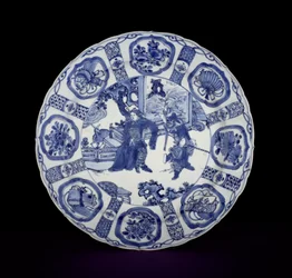 Niebiesko-białe półmisek kraaka malowany wojownikami, Wanli, 1590-1610 (porcelana)