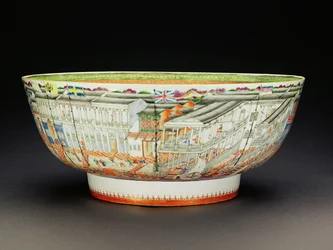Miska ozdobiona paletą mandarynek ze sceną Pieśni w Kantonie, okres Qianlong, ok. 1770 (porcelana) (patrz 205912)