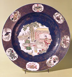 Półmisek okrągły ze sceną muzyczną, Okres Kangxi (1662-1722) (porcelana)