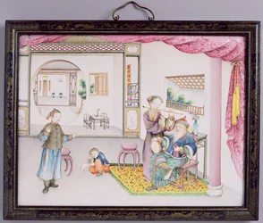 Panel Imperial Canton, okres Qianlong, 1736-95 (repus emaliowany) (patrz 207219 dla pary)