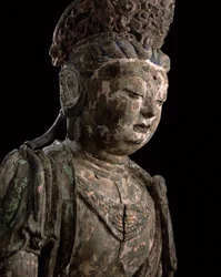 Duży siedzący bodhisattwa podczas medytacji, dynastia Jin (1115-1234) (drewno i pigment) (szczegóły) (patrz 206544)