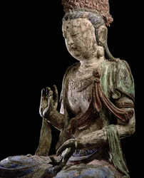 Duży siedzący bodhisattwa z uniesionymi rękami, dynastia Jin (1115-1234) (drewno i pigment) (szczegóły) (patrz 206546)