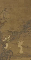 Mężczyzna i kobieta cieszący się kwiatami śliwy, dynastia Ming lub Qing, XV-XVIII w.