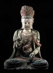 Duży siedzący bodhisattwa z podniesionymi rękami, dynastia Jin (1115-1234) (drewno i pigment) (patrz 206547)