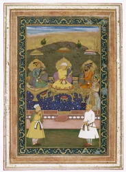 Cesarze Akbar, Jahangir i Shah Jahan ze swoimi ministrami i księciem Darą Shikoh, ok. 1630-40