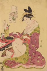 Oiran Hanaogi z domu Ogi-ya, z serii: Sześć poematów o Pięknościach z Yoshiwary ukazanych jako kwiaty / Seiro bijin rokkasen