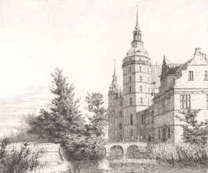 Zamek Frederiksborg. Widok przy Moście Menniczym