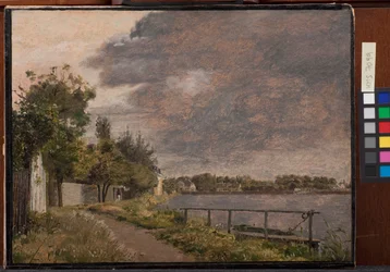Widok na Dosseringen w pobliżu Suburb Østerbro poza Kopenhagą, Cloudy Sky