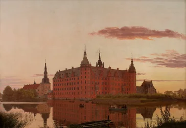 Pałac Frederiksborg widziany z Jægerbakken, wieczór