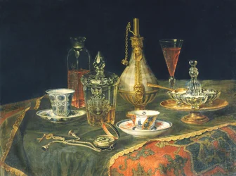 Czeskie okulary, filiżanki i zegarek