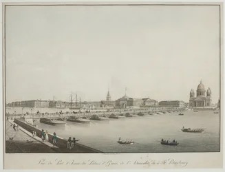 Widok na most św. Izaaka w Petersburgu - Christian Gottlieb Hammer (1779-1864). Akwaforta, akwarela, przed 1820 r. Państwowe Muzeum Historii Sankt Petersburga