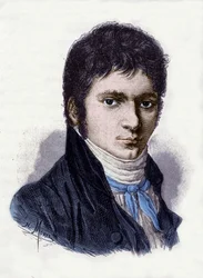 Ludwig van Beethoven (1770-1827), muzyk niemiecki, 1802. Rycina Morela z miniatury Hornemana.