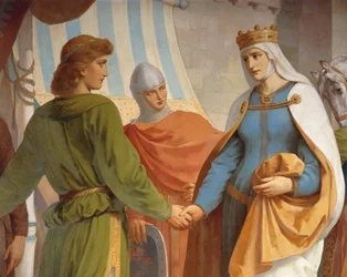 Parzival żegnający się z matką, królową Herzeloyde, z cyklu Parzival, Sala Śpiewaków, ok. 1883-84 (mural)
